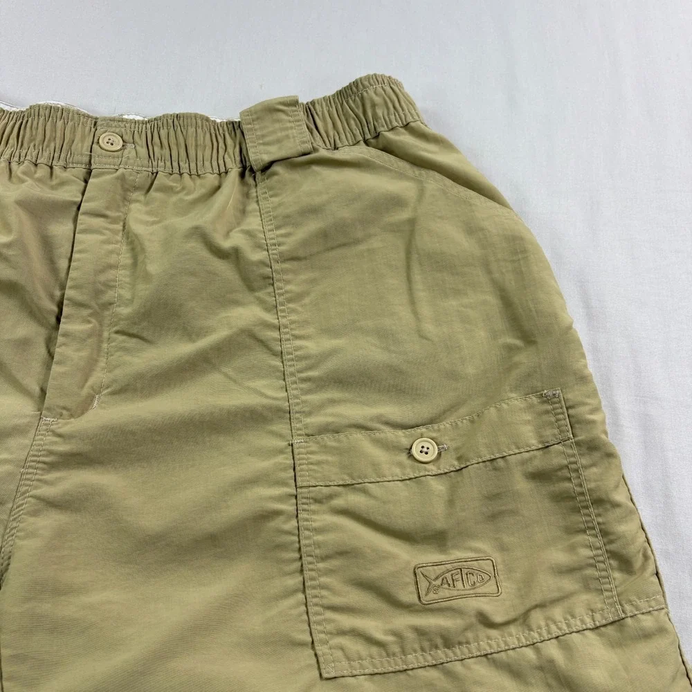 Aftco Shorts Mens 42 Beige Cargo Fishing Stretch Performance Nylon Preppy